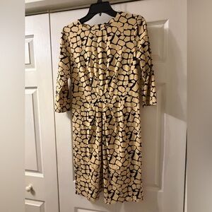 J. McLaughlin Catalina Black/Gold Animal Print 3/4 Sleeve Dress Size M